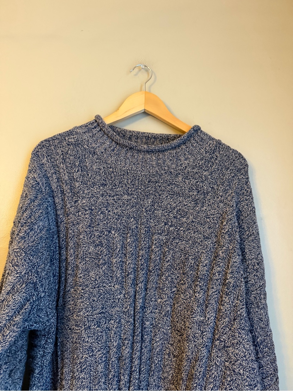 Eddie Bauer Vtg 90s Blue Mock Neck Sweater Large Textured Minimalist Tech Preppy - Picture 4 of 6